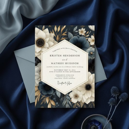 Invitation Navy Floral Opulence Wedding