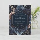 Invitation Navy Floral Opulent Romance Wedding (Debout devant)