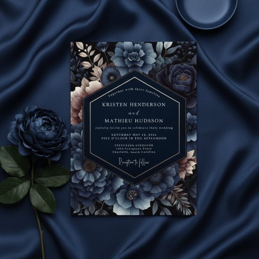 Invitation Navy Floral Opulent Romance Wedding