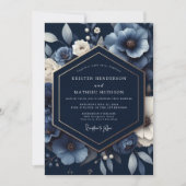 Invitation Navy Floral Opulent Wedding (Devant)