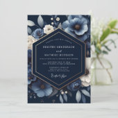 Invitation Navy Floral Opulent Wedding (Debout devant)