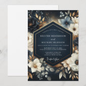 Invitation Navy Floral Opulent Wedding (Devant / Derrière)
