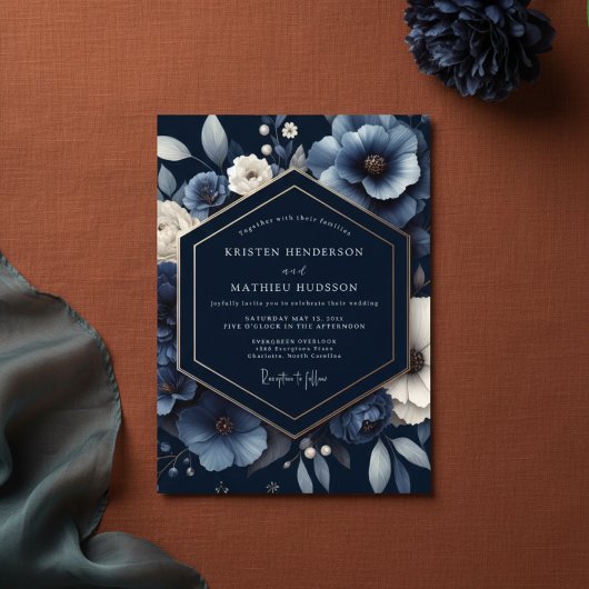 Invitation Navy Floral Opulent Wedding