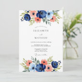 Invitation Navy Floral Romantic Wedding (Debout devant)