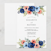 Invitation Navy Floral Romantic Wedding (Devant / Derrière)