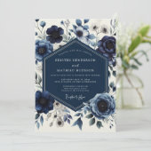 Invitation Navy Floral Romantic Wedding (Debout devant)