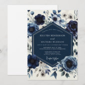 Invitation Navy Floral Romantic Wedding (Devant / Derrière)