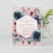 Invitation Navy Floral Vintage Romance Wedding (Debout devant)
