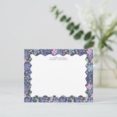 Invitation Navy Floral Wavy Frame Note Card (Debout devant)