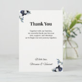 Invitation Navy Floral Wedding Thank You Card (Debout devant)