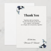 Invitation Navy Floral Wedding Thank You Card (Devant / Derrière)