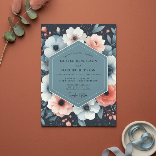 Invitation Navy Floral Whimsy Wedding