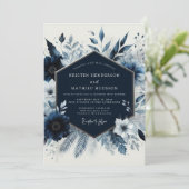 Invitation Navy Floral Winter Romance Wedding (Debout devant)