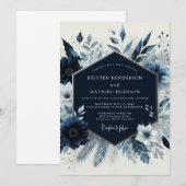 Invitation Navy Floral Winter Romance Wedding (Devant / Derrière)