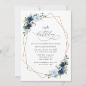 Invitation Navy Flowers, Blue Flowers, Greenery, Birthday (Devant)