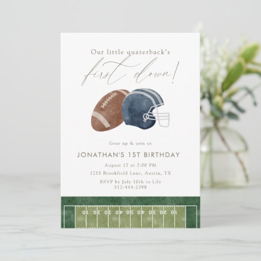 Invitation Navy Football Helmet First Birthday (Debout devant)