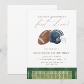 Invitation Navy Football Helmet First Birthday (Devant / Derrière)