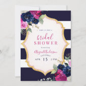 Invitation Navy & Fuchsia Floral Fête de Mariage (Devant)