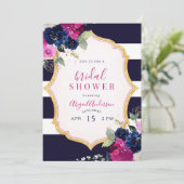 Invitation Navy & Fuchsia Floral Fête de Mariage (Debout devant)
