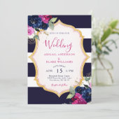 Invitation Navy & Fuchsia Floral Wedding (Debout devant)