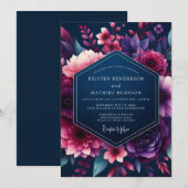 Invitation Navy & Fuchsia Vibrant Bloom Wedding (Devant / Derrière)
