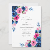 Invitation Navy Fuchsia Watercolor Romantic Wedding (Devant)