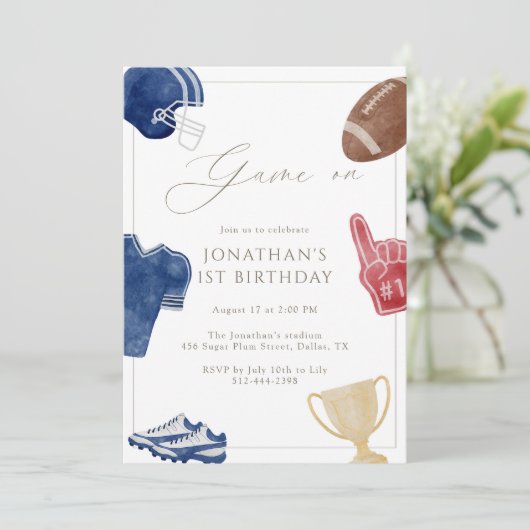 Invitation Navy Game On Football Birthday (Debout devant)