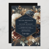 Invitation Navy Gilded Bloom Wedding (Devant / Derrière)