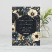 Invitation Navy Gilded Floral Wedding (Debout devant)