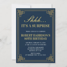 Navy Gold Art Deco 80th Birthday Surprise Party