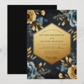 Invitation Navy Gold Baroque Bloom Wedding (Devant / Derrière)
