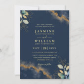 Invitation Navy Gold Modern Elegant Chic QR Code Wedding (Devant)