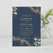 Invitation Navy Gold Modern Elegant Chic QR Code Wedding (Debout devant)