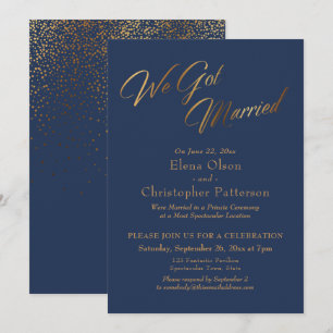 Invitation Navy & Gold Nous nous sommes mariés Réception de c