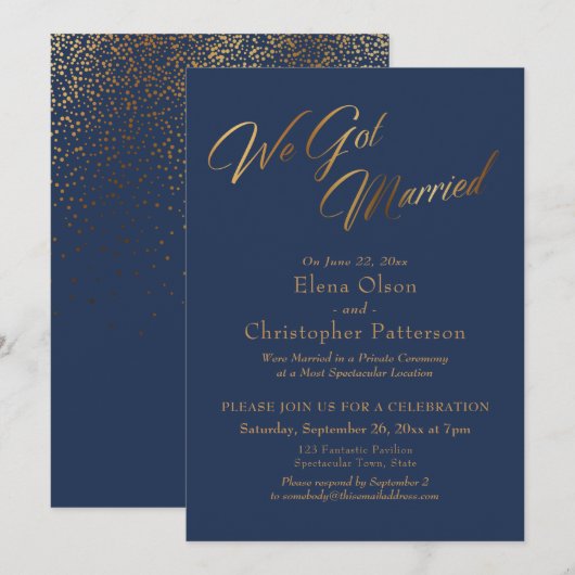 Invitation Navy & Gold Nous sommes mariés Réception avec des (Devant / Derrière)