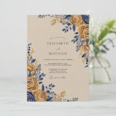 Invitation Navy Gold Ornate Rustic Wedding (Debout devant)