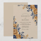 Invitation Navy Gold Ornate Rustic Wedding (Devant / Derrière)