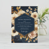 Invitation Navy Gold Painterly Bloom Wedding (Debout devant)
