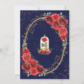 Invitation Navy Gold Quinceañera Enchanted Red Roses Party (Dos)