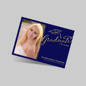 Invitation Navy Gold Script Multi Photo Graduation Party Invi