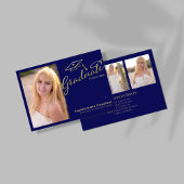 Invitation Navy Gold Script Multi Photo Graduation Party Invi