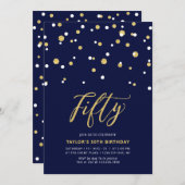 Invitation Navy & Gold Simple Cinquante-ème fête d'anniversai (Devant / Derrière)