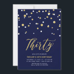Invitation Navy & Gold Simple Trente anniversaire fête<br><div class="desc">Célébrez votre journée spéciale avec cette petite invitation à la fête du 30e anniversaire. Ce design est composé d'une écriture stylisée "Thirty" avec des confettis en forme d'hexagone avec un combo bleu marine et or. D'autres modèles sont disponibles dans ma boutique BaraBomDesign.</div>