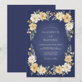 Invitation Navy Golden Bloom Wedding (Devant / Derrière)