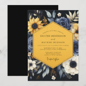 Invitation Navy Golden Botanical Wedding (Devant / Derrière)