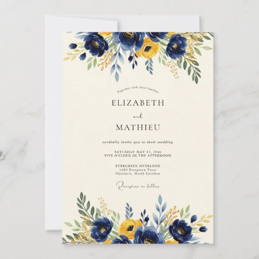 Invitation Navy Golden Vivacious Spring Wedding (Devant)