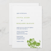 Invitation Navy green peacock garden chic wedding Invite (Devant / Derrière)