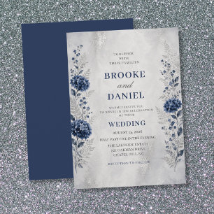 Invitation Navy Hydrangea Ne m'oubliez pas Noces d'argent