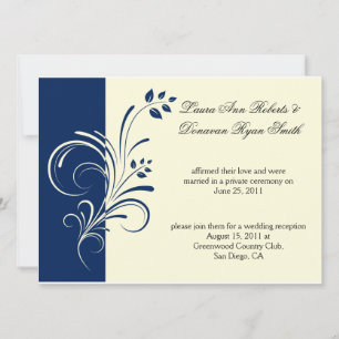 Invitation Navy Ivoire Crème Floral Tourbillons Post Mariage