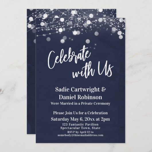 Invitation Navy & Lights Texturé Célébrez avec nous Réception (Devant / Derrière)